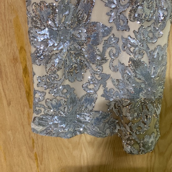 Who doesn’t need some feathers in their life? Beautiful silver cream formal - Picture 4 of 11